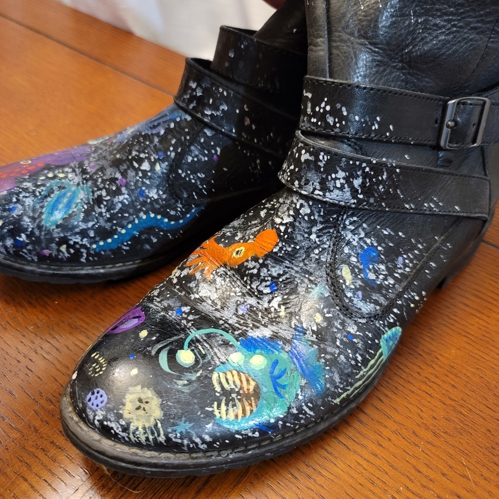 Hand Painted Deep Ocean Theme Leather Boots